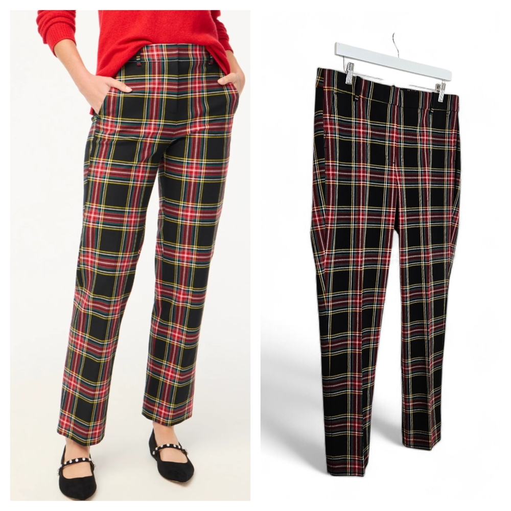 J.Crew Factory Ruby Pants Sz 12 Stewart Tartan Plaid Straight Leg Holiday Black